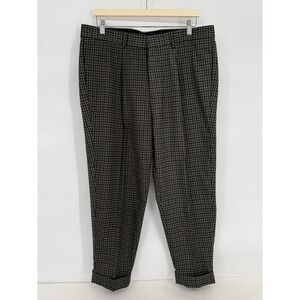 ASOS Mens Brown Gingham Check Pleated Cuffed Tapered Trousers Pants 36x30 S